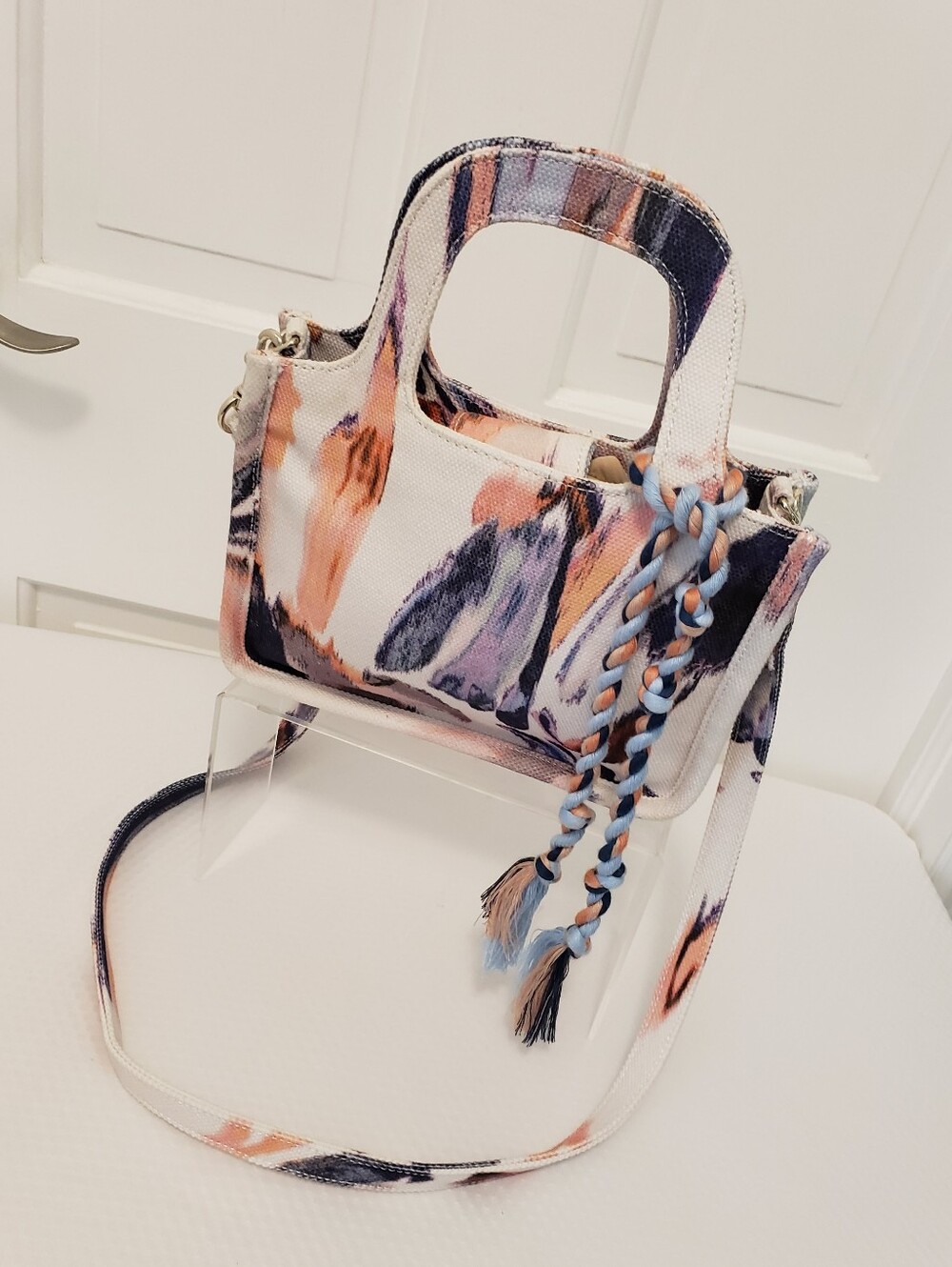 EC Vince Camuto Canvas Watercolor Abstract Small Tote/Crossbody, Fun Colorful